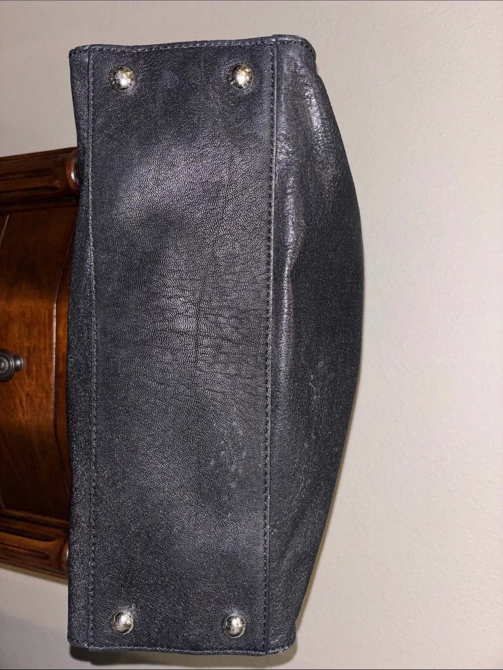 Michael Kors Black Leather Satchel with Silver Chain Accents